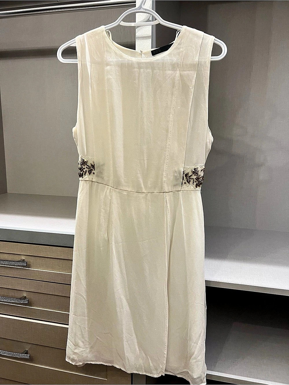 Zara Basic Embellished Midi Dress in White/Cream Size Small Like New